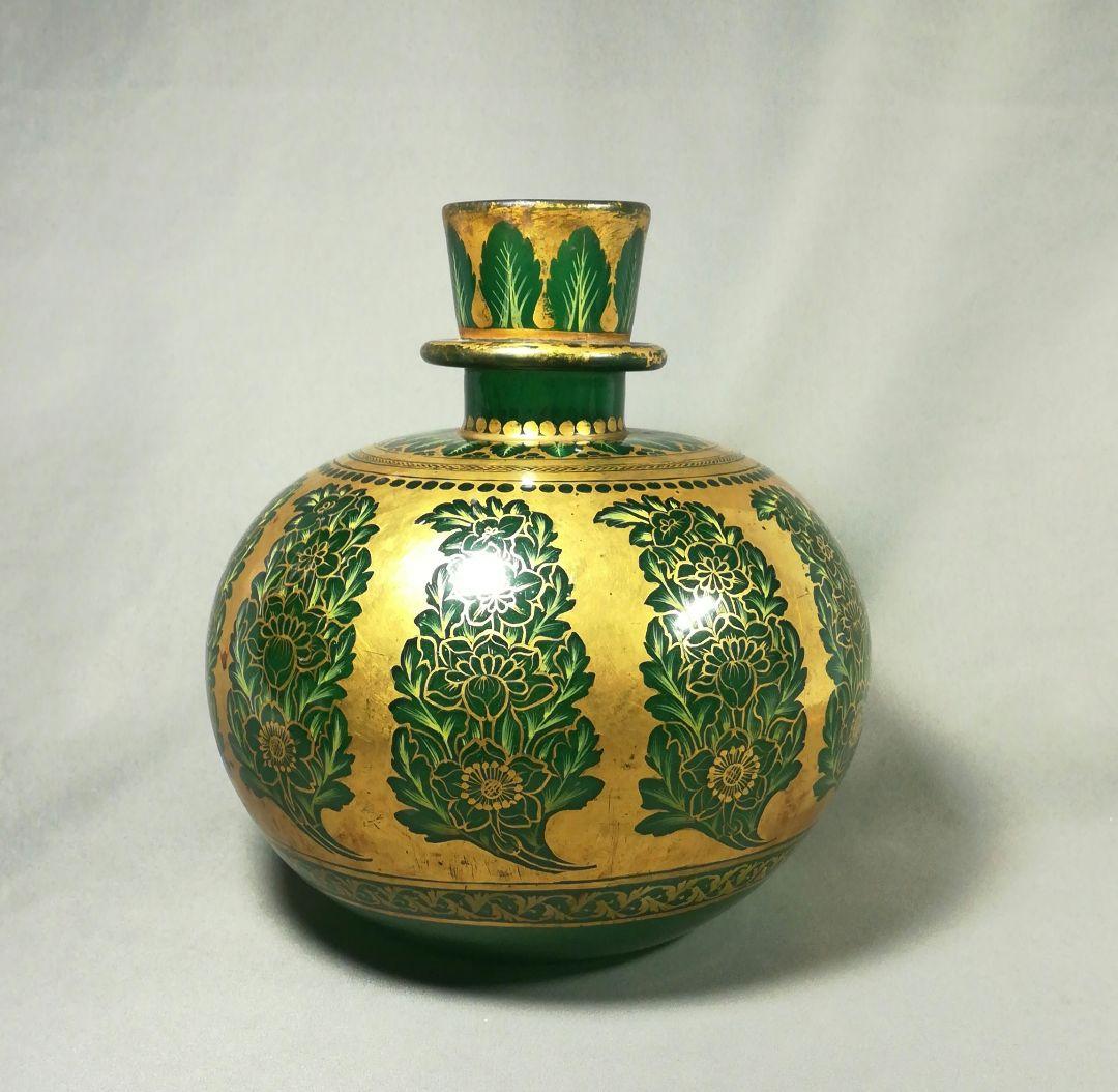 アンティーク　ムガールグラス　インド　エナメル装飾　壺　壷　花瓶