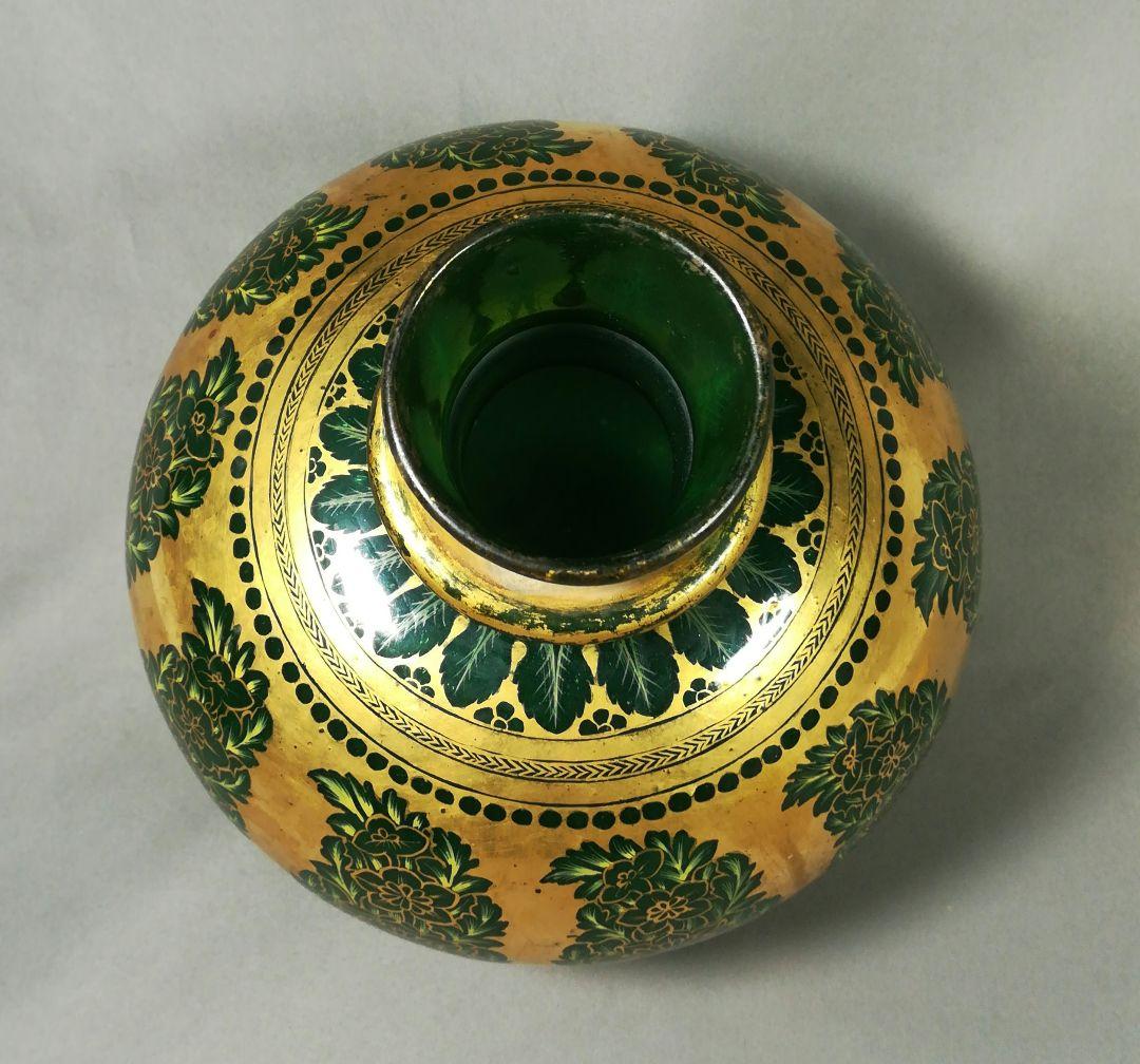 アンティーク　ムガールグラス　インド　エナメル装飾　壺　壷　花瓶