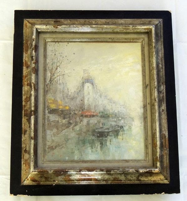 ▼ 田巻洋一 ▼ 1988年制作 肉筆油絵 風景画　F3　額装品