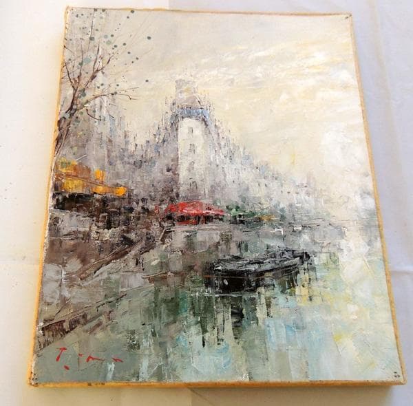 ▼ 田巻洋一 ▼ 1988年制作 肉筆油絵 風景画　F3　額装品