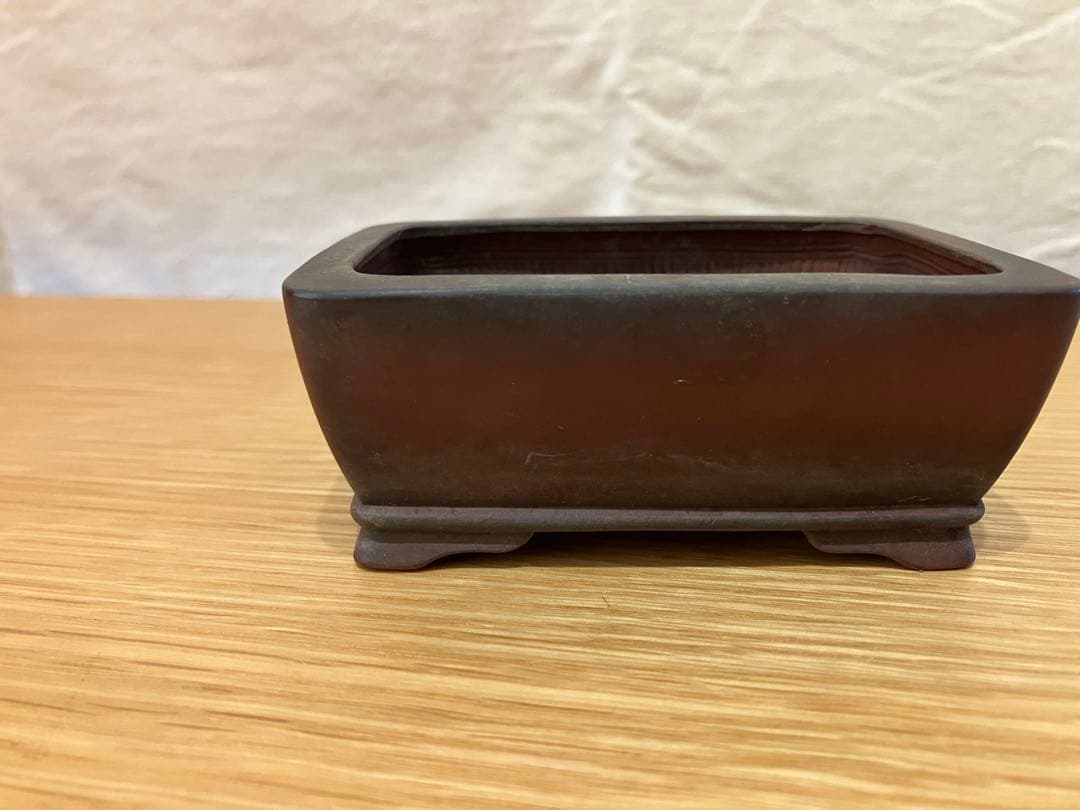 美芸　常滑　盆栽鉢　長方形　彫入り