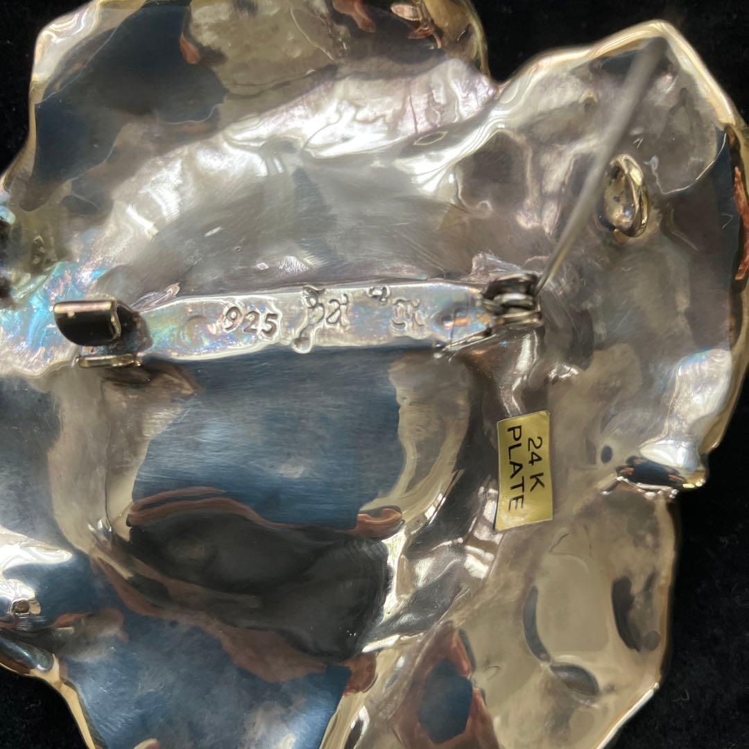 イスラエルBat-Amiシルバー24Kプレート 花型ブローチ