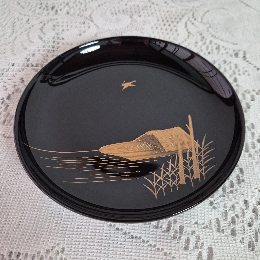 黒塗祥水引蒔絵　銘々皿5【未使用】お箱、ウコンの布付き