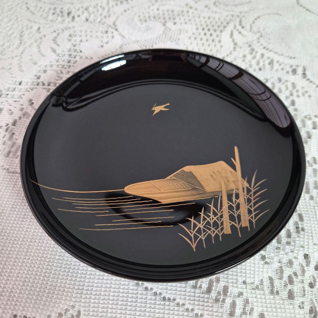 黒塗祥水引蒔絵　銘々皿5【未使用】お箱、ウコンの布付き