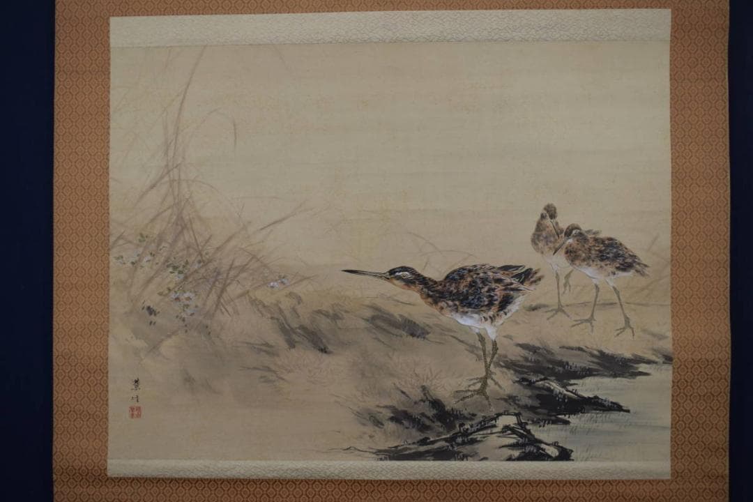 紫峰/荻田/秋草水禽図/クイナ図/掛軸/名家伝来/Z-506