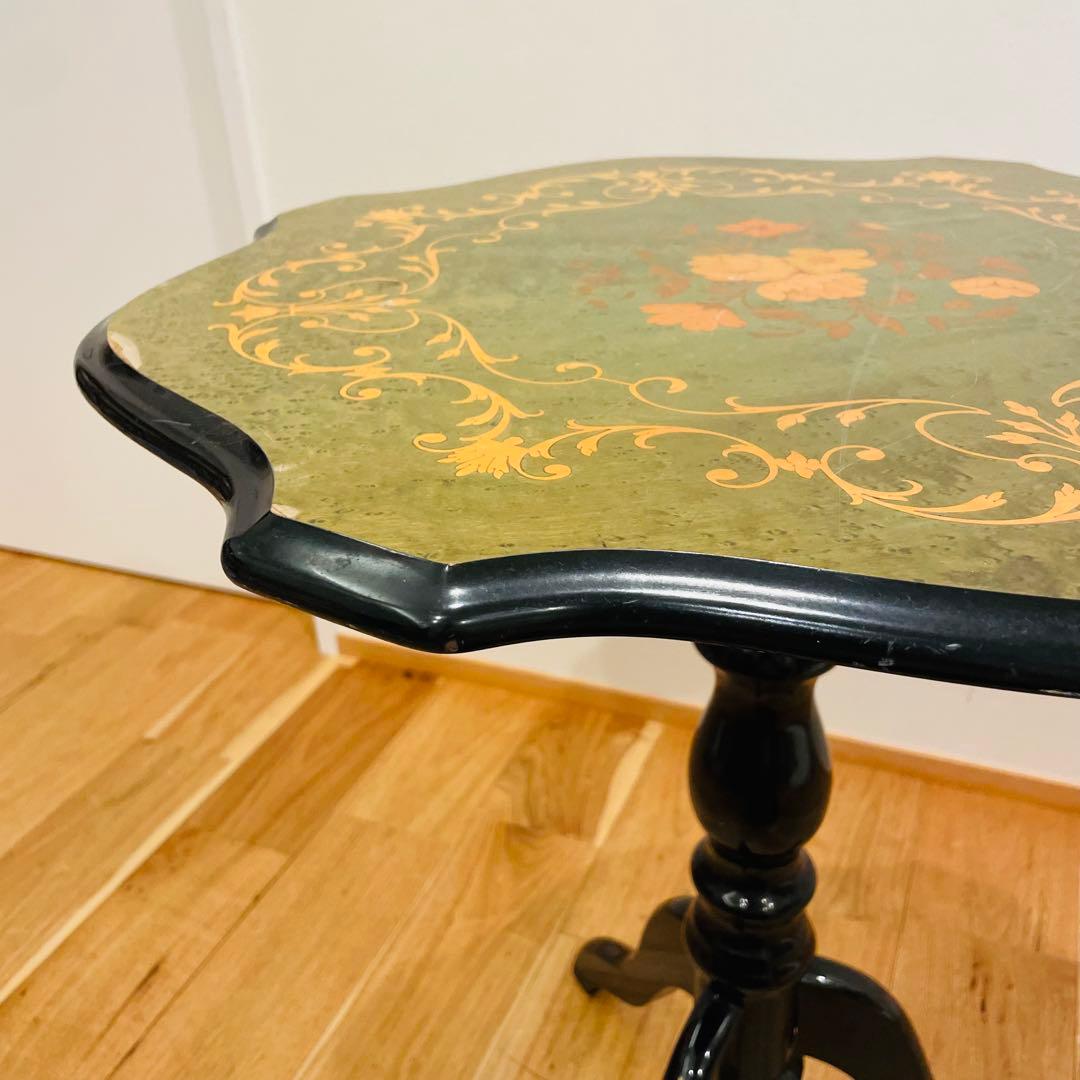 イタリア製 象嵌サイドテーブル コーヒーテーブル グリーン アンティーク