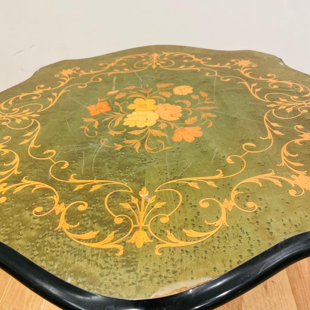 イタリア製 象嵌サイドテーブル コーヒーテーブル グリーン アンティーク