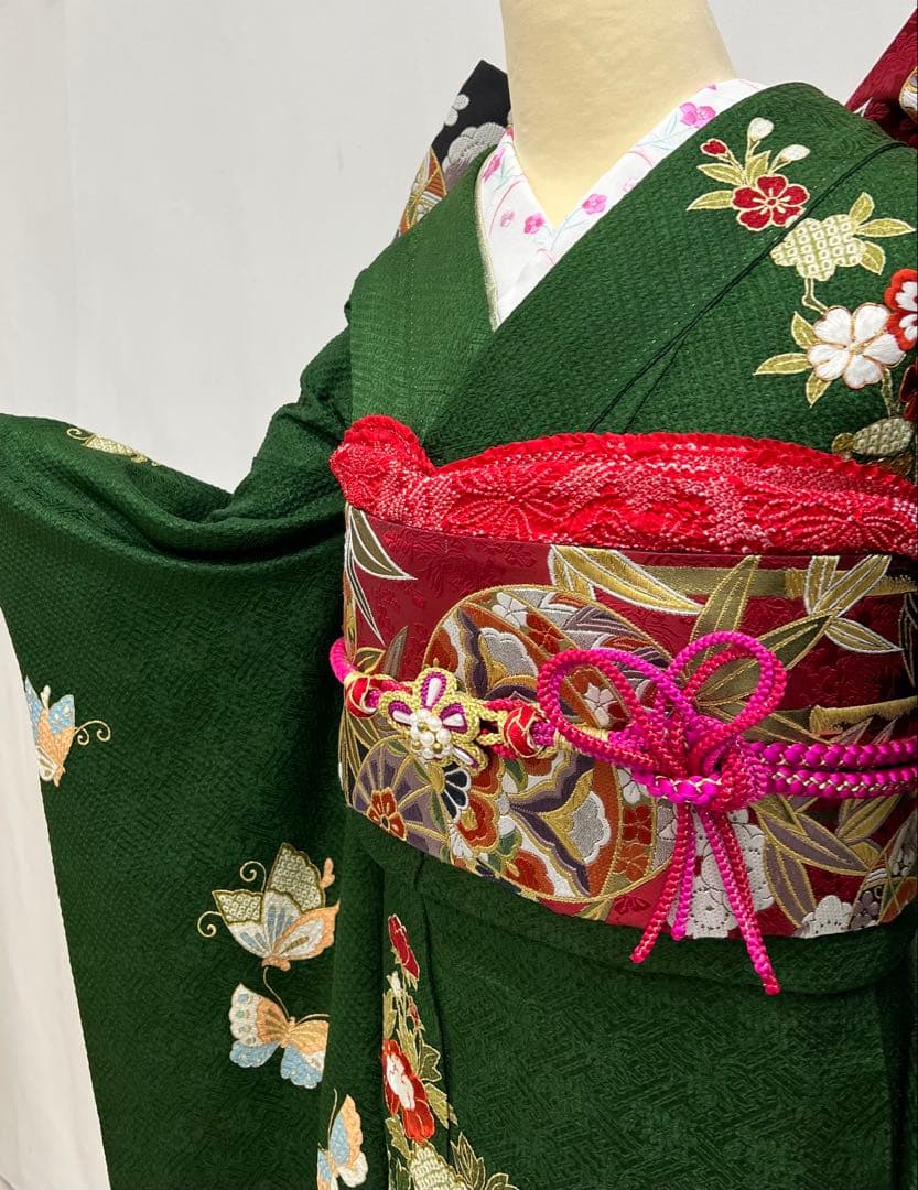豪華　総絞り　振り袖　フルセット　別誂長襦袢付　金彩　刺繍　成人式　　緑　532