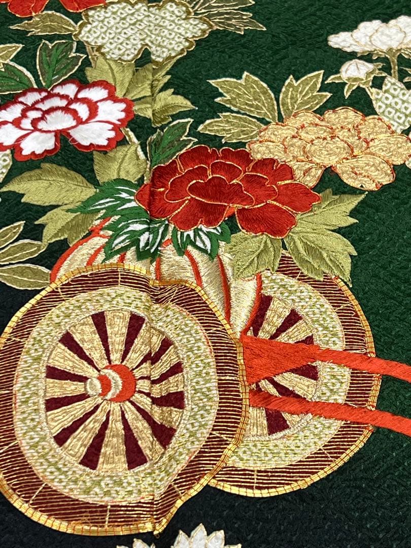 豪華　総絞り　振り袖　フルセット　別誂長襦袢付　金彩　刺繍　成人式　　緑　532