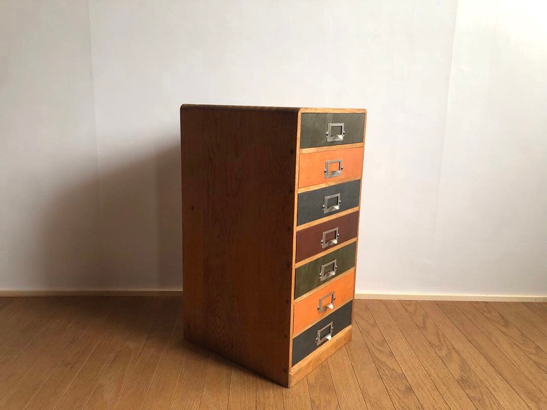 古家具 小引き出し 前面レザー張り アンティーク 古道具 収納棚 古民家 蚤の市