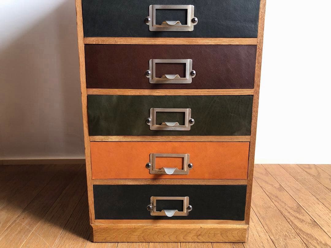 古家具 小引き出し 前面レザー張り アンティーク 古道具 収納棚 古民家 蚤の市