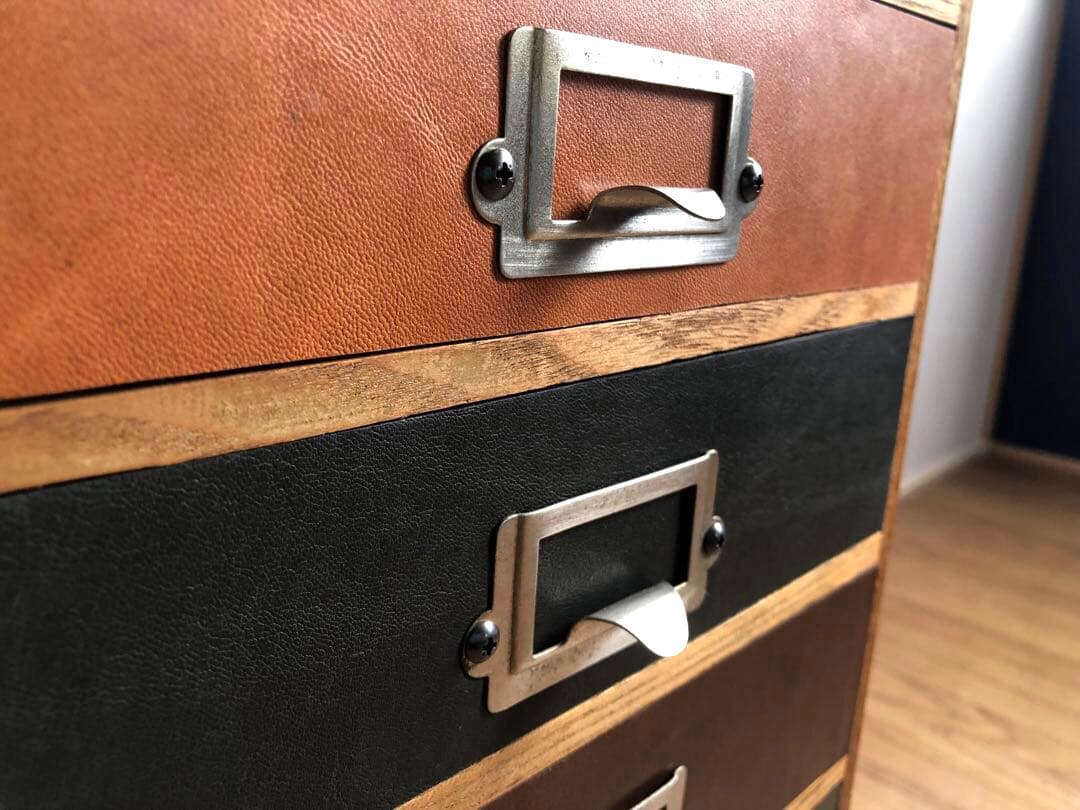 古家具 小引き出し 前面レザー張り アンティーク 古道具 収納棚 古民家 蚤の市