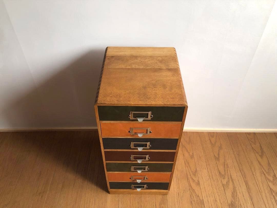 古家具 小引き出し 前面レザー張り アンティーク 古道具 収納棚 古民家 蚤の市