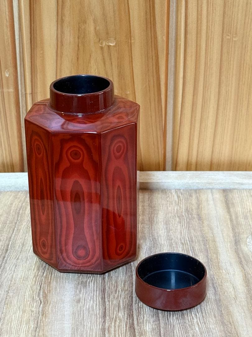 村上堆朱　乾漆　茶筒　渡辺隆作