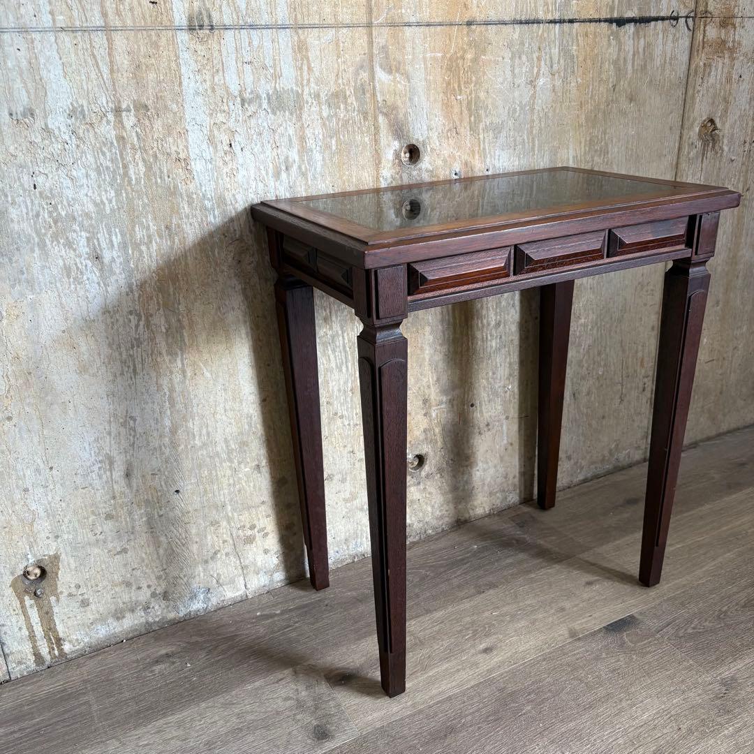 フランスヴィンテージ　大理石トップ　オーク材　サイドテーブル　コンソール