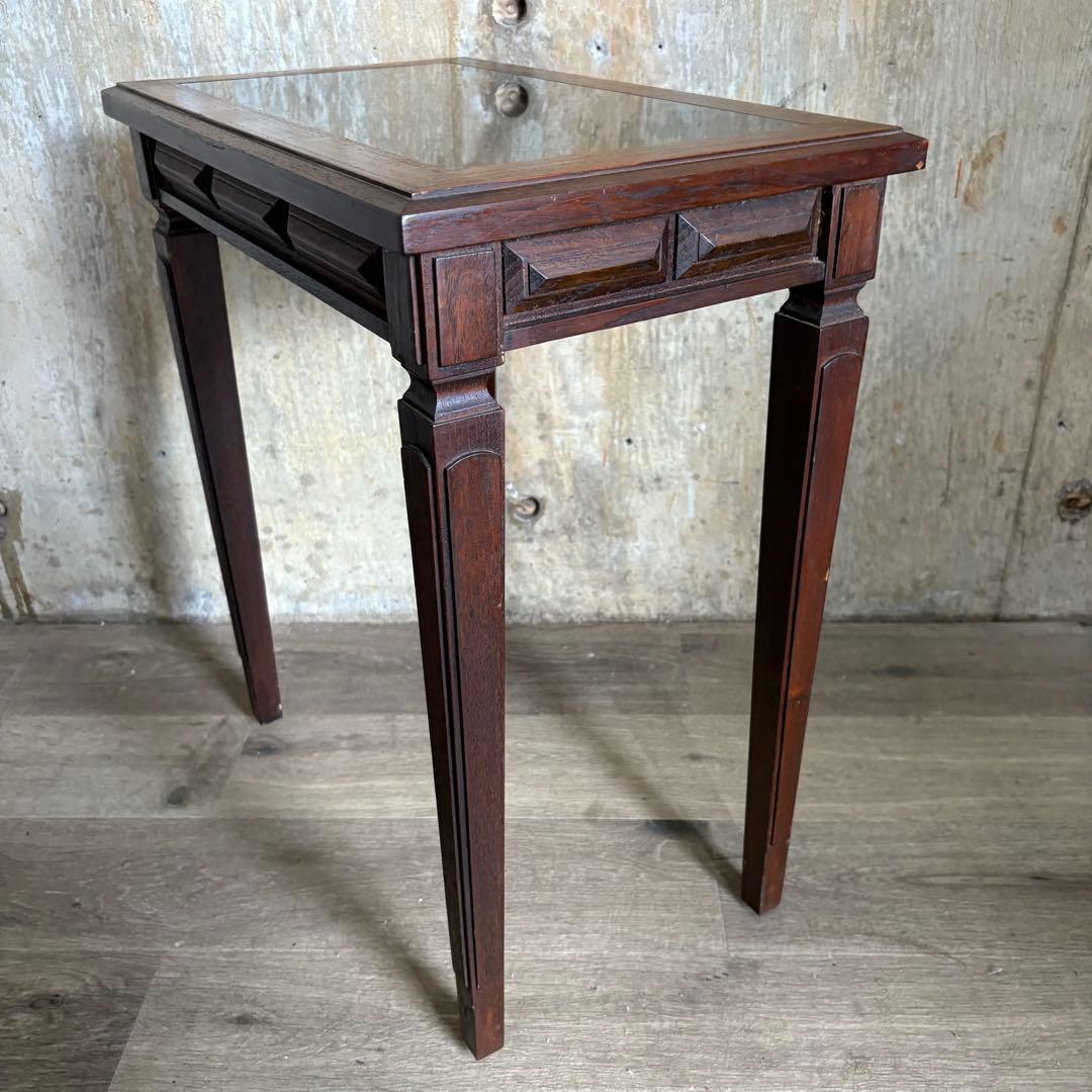 フランスヴィンテージ　大理石トップ　オーク材　サイドテーブル　コンソール