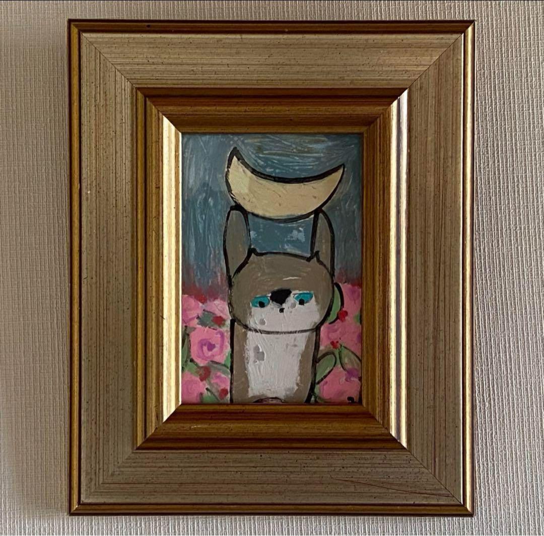 絵画。原画【かわいい猫が追随者の月と花の海を旅する】