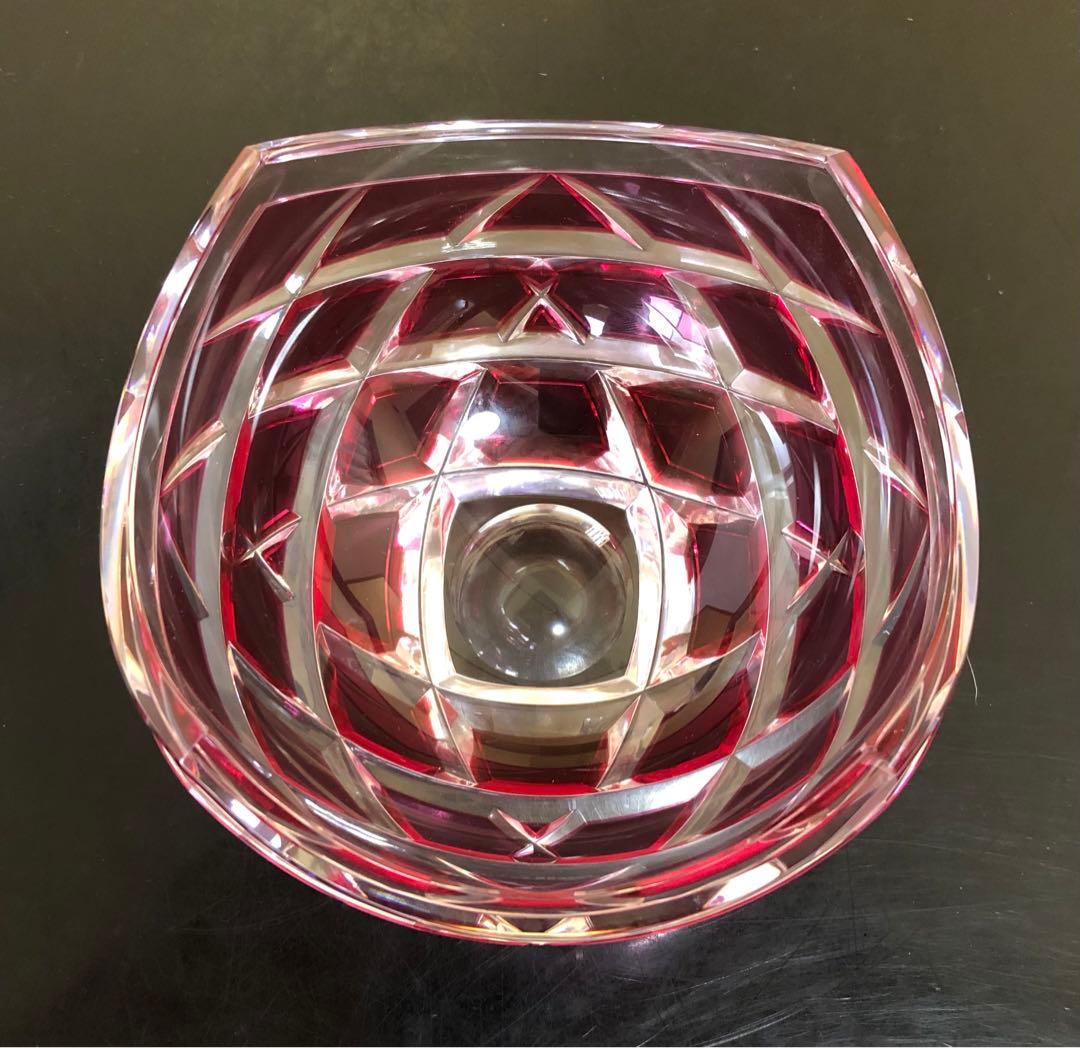 《R》HOYA CRYSTAL 玻璃 赤被校倉四方切洗鉢 懐石 250707E1