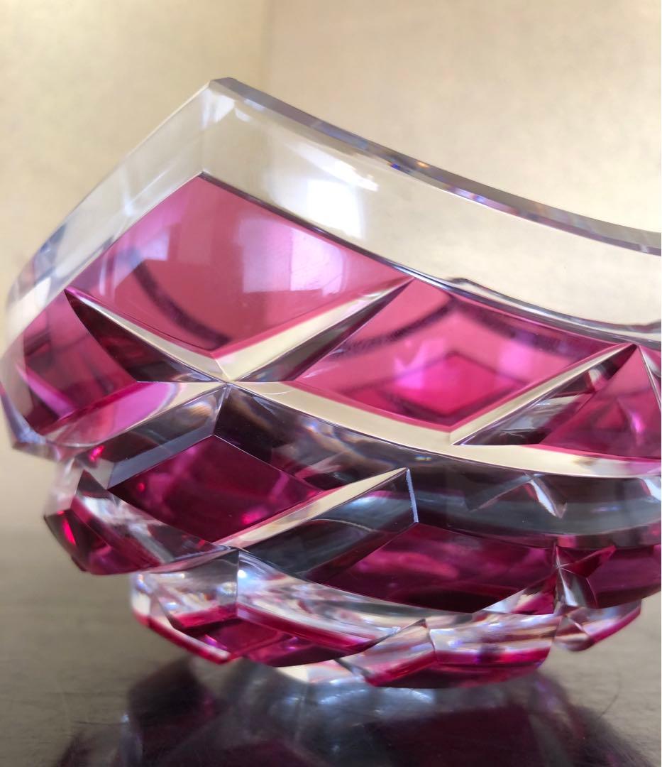 《R》HOYA CRYSTAL 玻璃 赤被校倉四方切洗鉢 懐石 250707E1