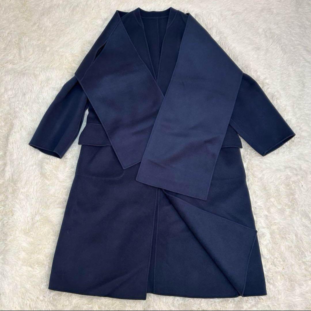 極美品　GALERIE VIE ウールダブルフェイス ストール付ノーカラーコート