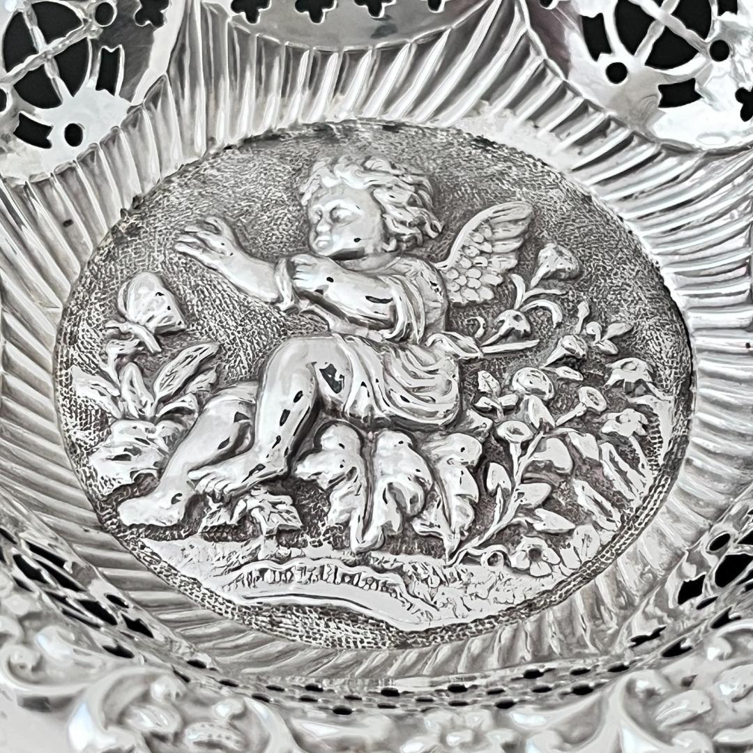 【英国】 【純銀】天使のボンボンディッシュ/ペア スターリングシルバー1897年