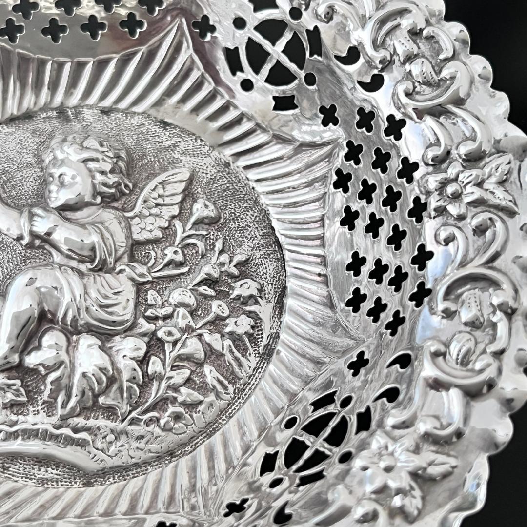 【英国】 【純銀】天使のボンボンディッシュ/ペア スターリングシルバー1897年
