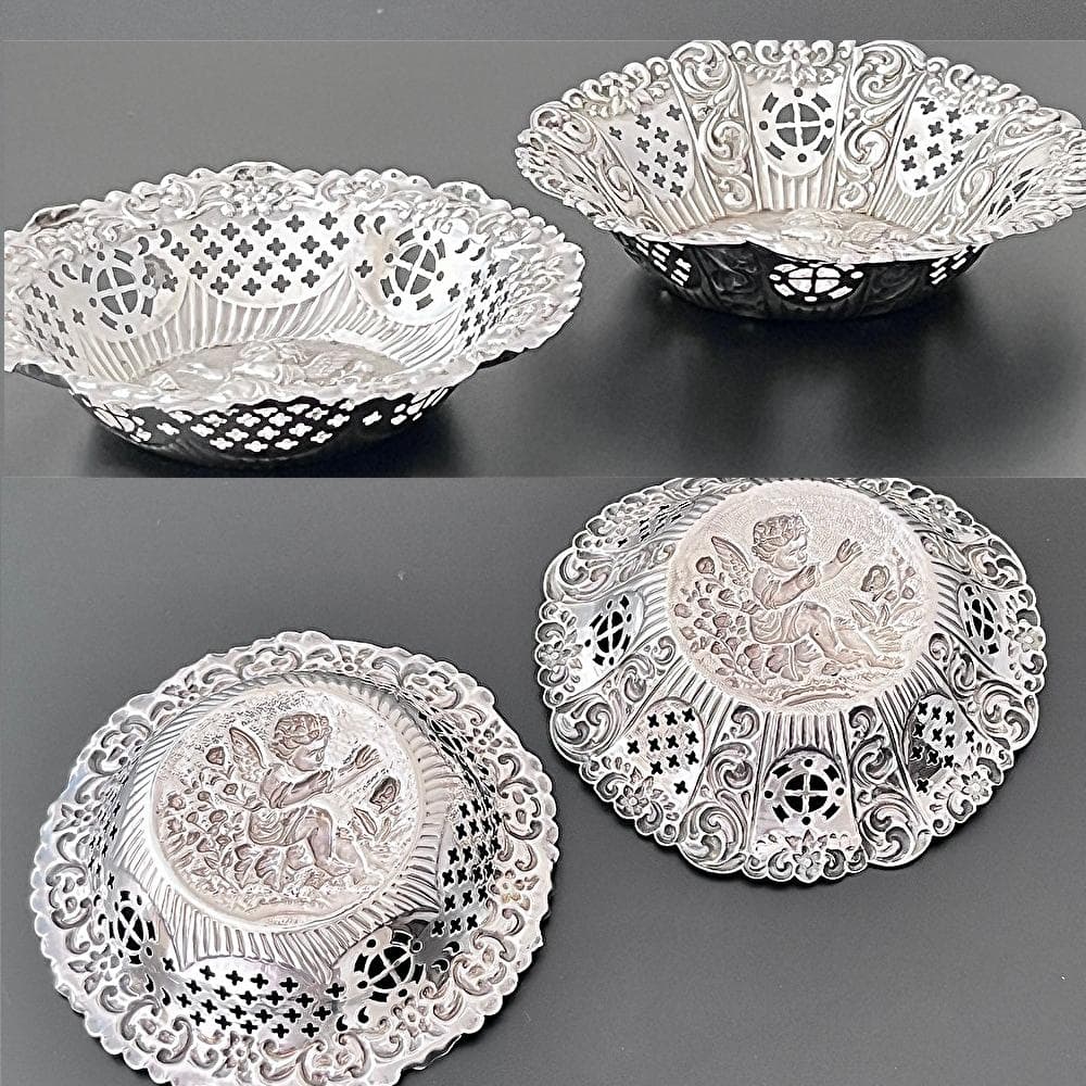 【英国】 【純銀】天使のボンボンディッシュ/ペア スターリングシルバー1897年