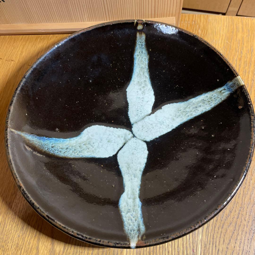 酒津堤窯　（武内晴二郎）　流掛尺皿　共箱