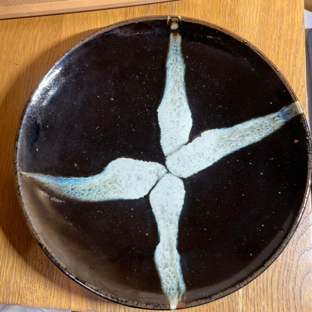 酒津堤窯　（武内晴二郎）　流掛尺皿　共箱