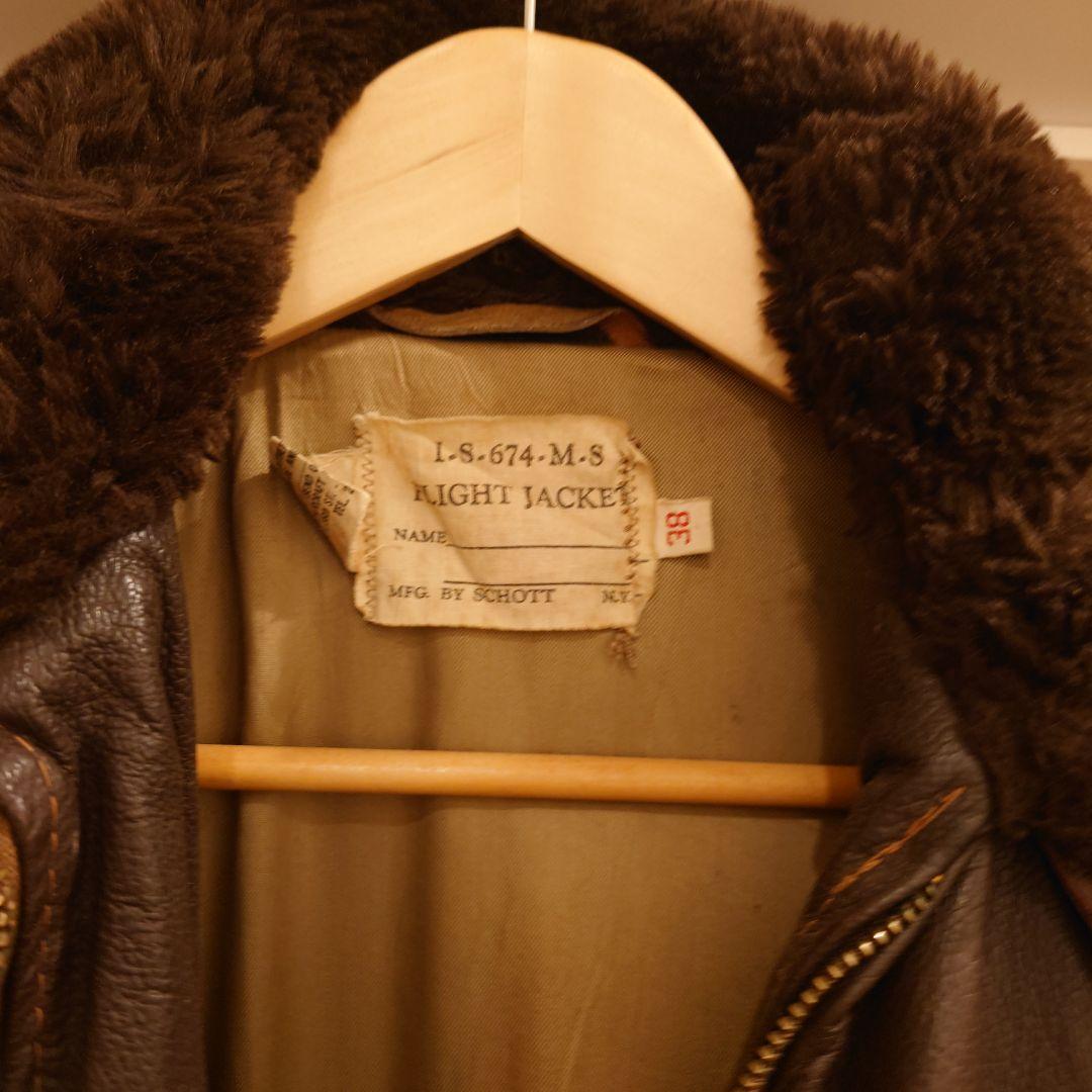 ビンテージ　USA製 Schott レザーフライトジャケット 襟ボア38　MA1