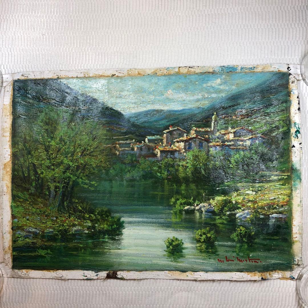 マリオ・ディ・マルティーノ　「カンターラの村」 油彩画　木枠無し　キャンバスのみ