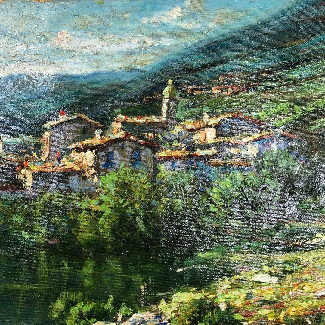 マリオ・ディ・マルティーノ　「カンターラの村」 油彩画　木枠無し　キャンバスのみ