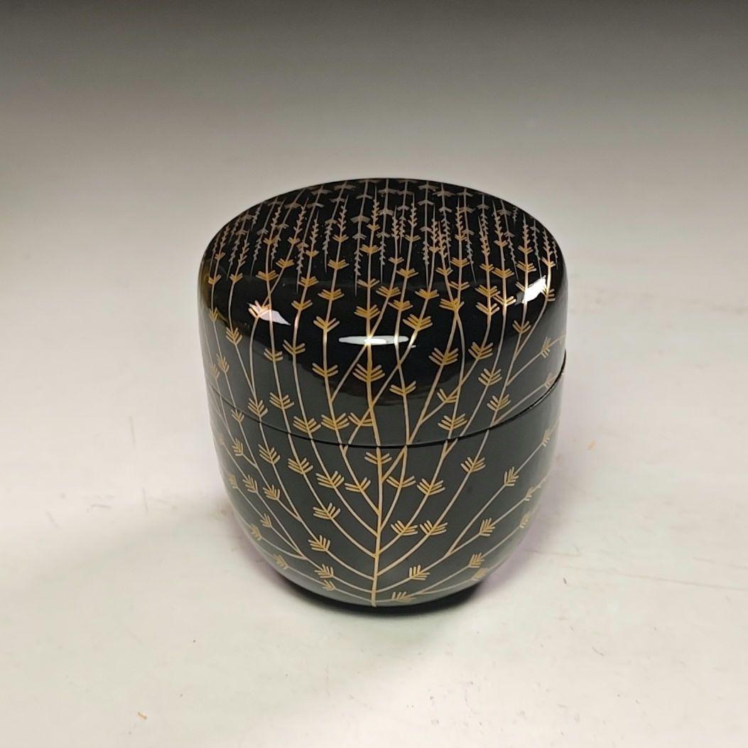 ウ262 棗『熊谷秀穂』『即中斎好　芽張柳蒔絵　大棗　共箱』漆塗　茶道具