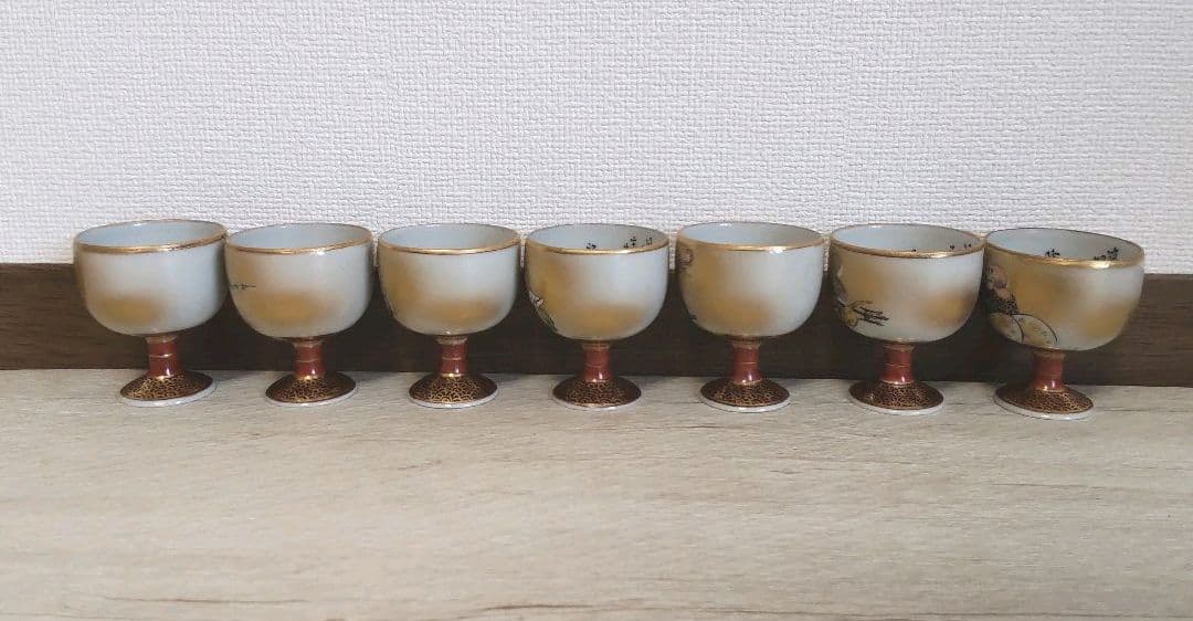 お値下げしました、九谷　七福神　洋杯　馬上盃　田村金星作