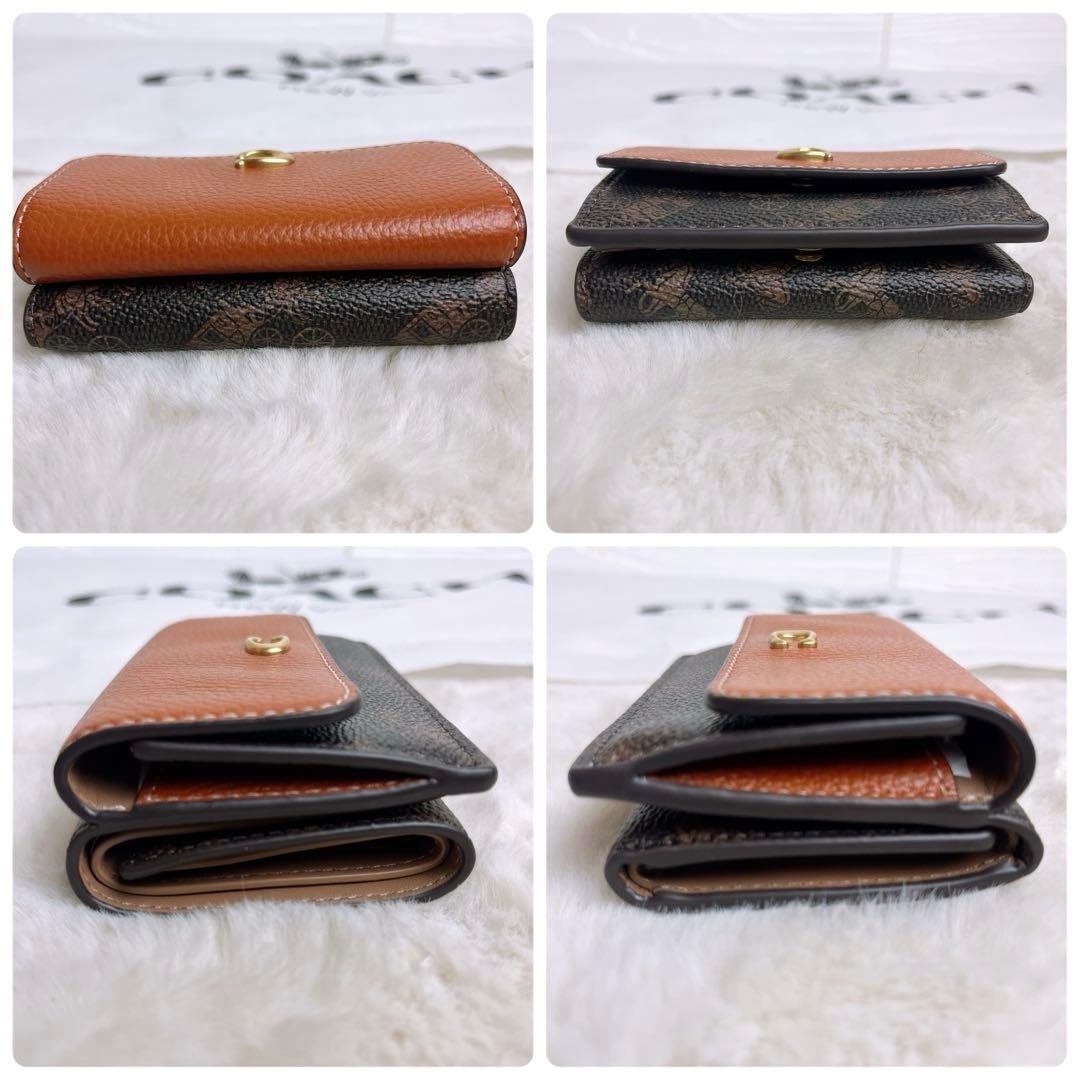新品未使用 COACHコーチ 三つ折り財布 コンパクト ブラウン 馬車.