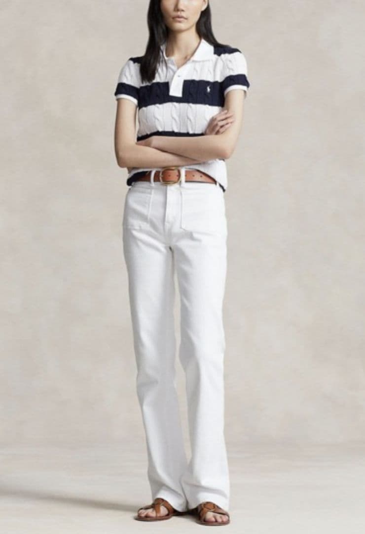 ポロラルフローレン コットン ボーダー ケーブルニット ポロシャツ