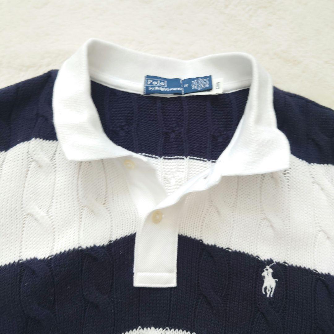 ポロラルフローレン コットン ボーダー ケーブルニット ポロシャツ