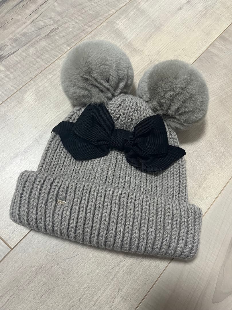 美品 CA4LA カシラ ニット帽 ラット グレー ポンポン