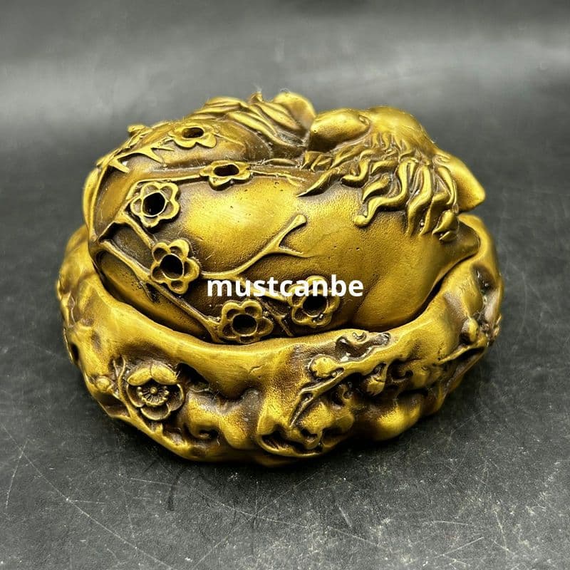 銅 細工 梅花狐薫る香炉 灰皿 茶道具 香道具 九尾狐 装飾品 工芸品置物