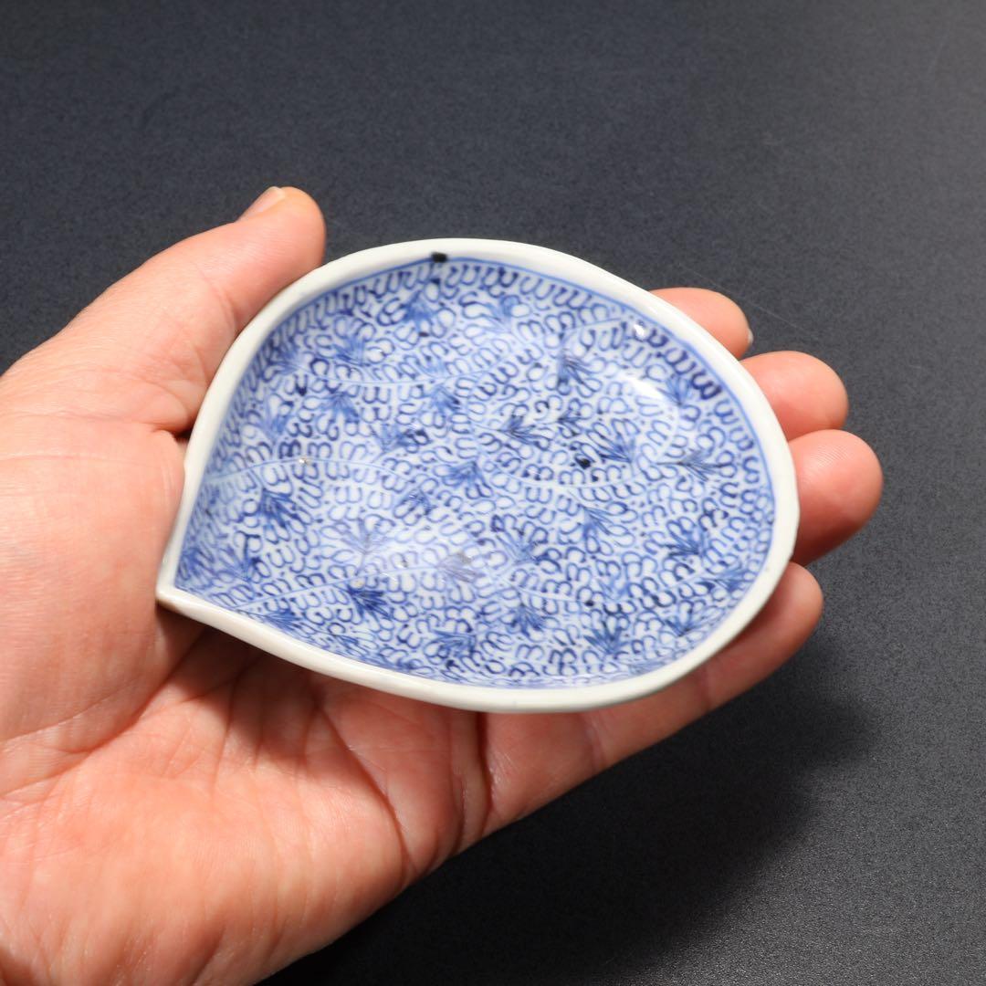 伊万里染付微塵唐草　しずく形豆皿５枚　骨董　古伊万里　R1663