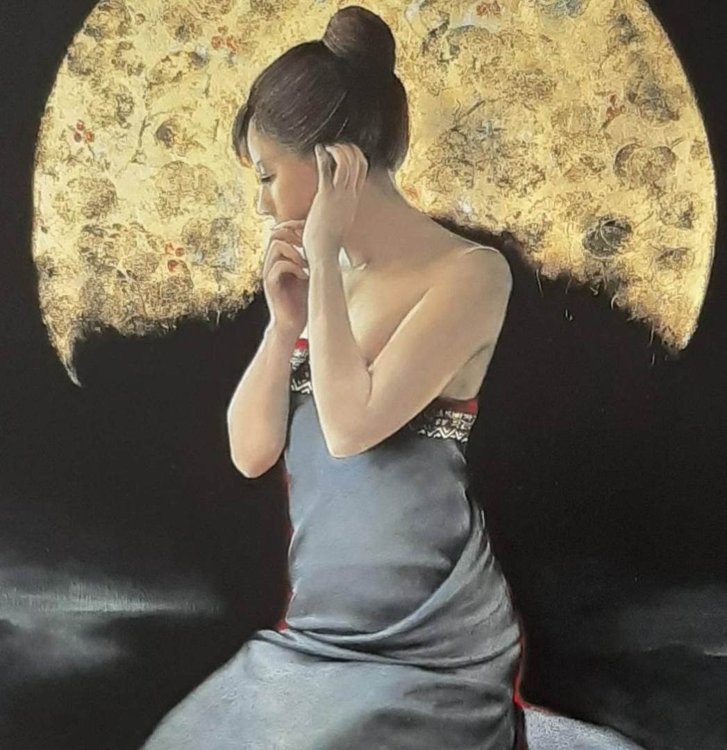 山根須磨子、「月明」、希少画集の額装画、四季、風景、人気作品