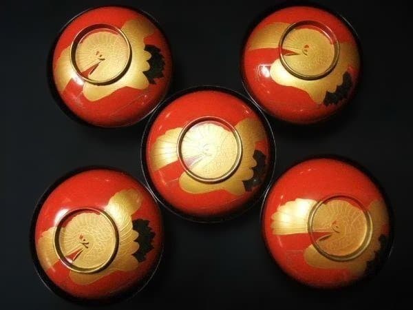 吸い物椀 金蒔絵 ツル 鶴 大名碗 盛り上げ 明治期 骨董 時代物 逸品 美品