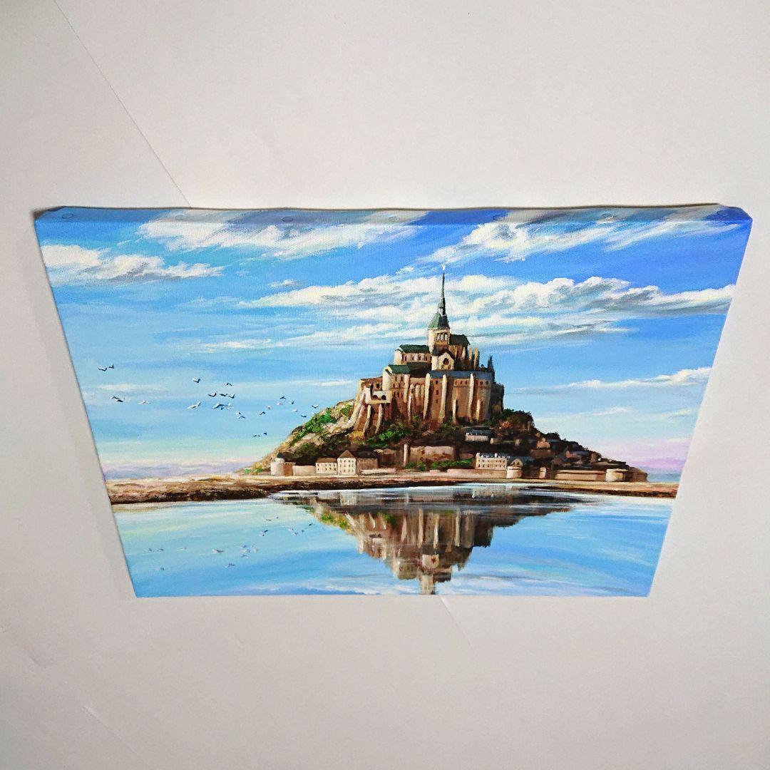 【モンサンミッシェル】アクリル画 F6 風景画 絵画