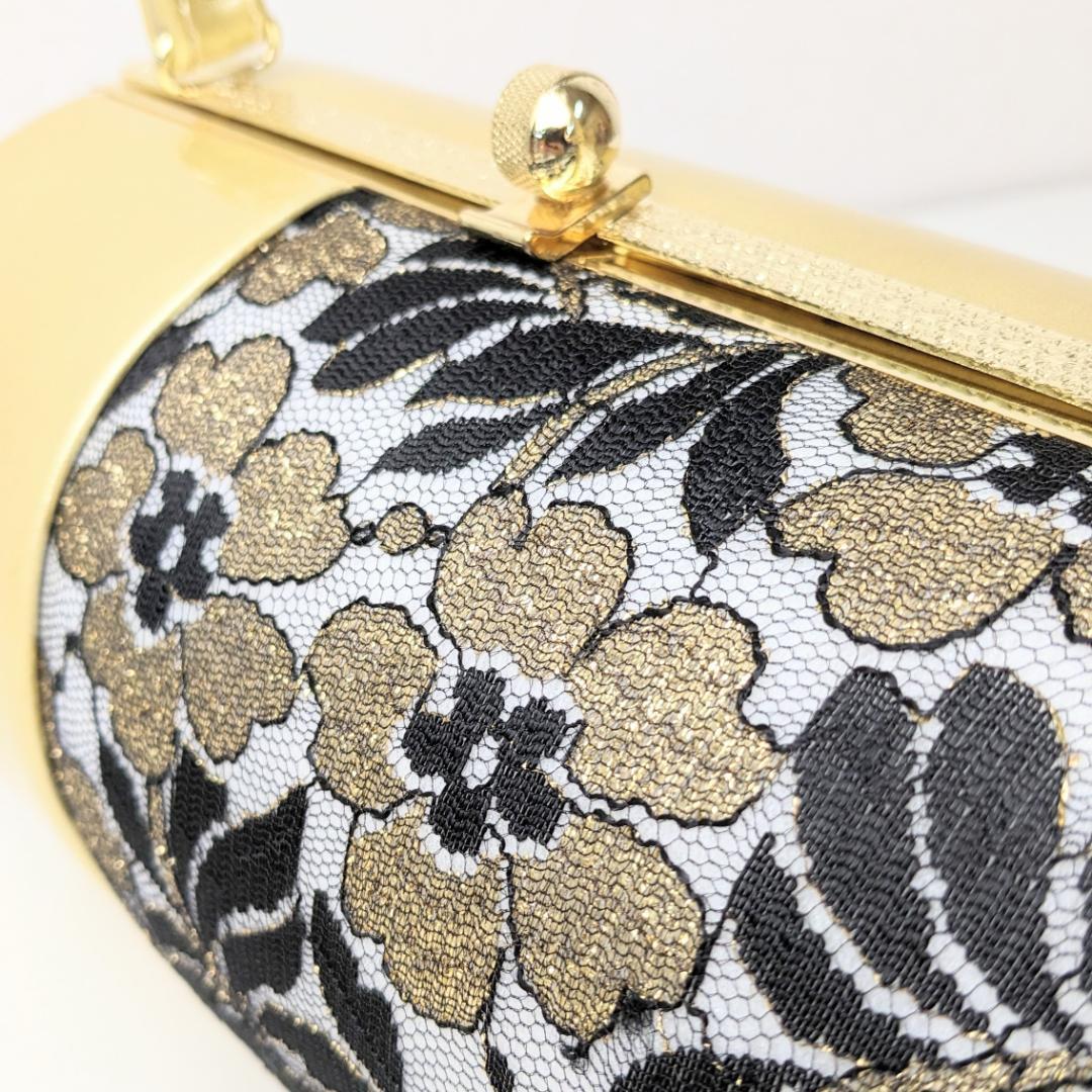 草履バッグセット 振袖用 エナメル×レース 金×黒 フリーサイズ u72-1