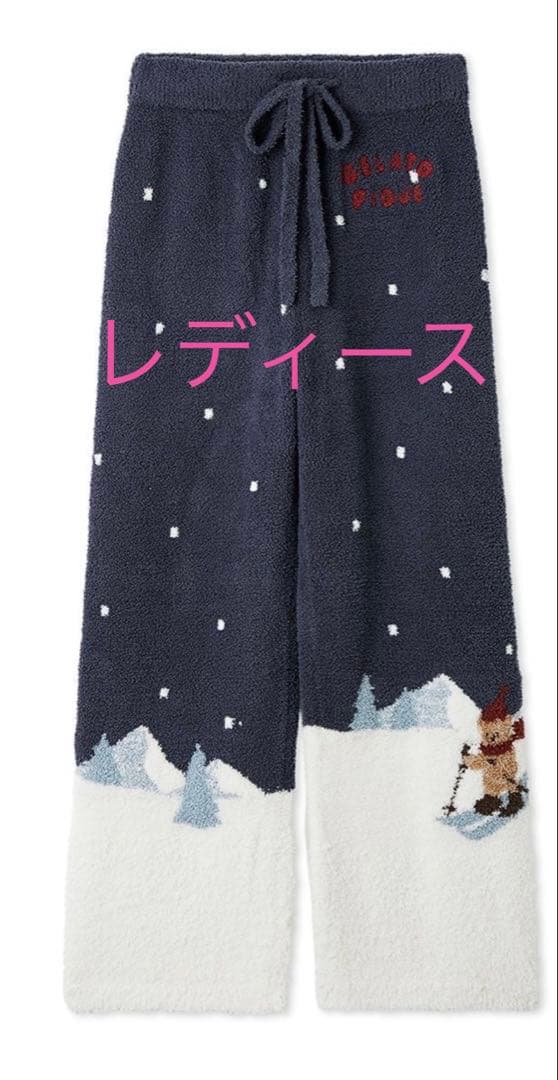 ジェラートピケ　スキーベアジャガードロングパンツ　ホリデー　ネイビー　レディース