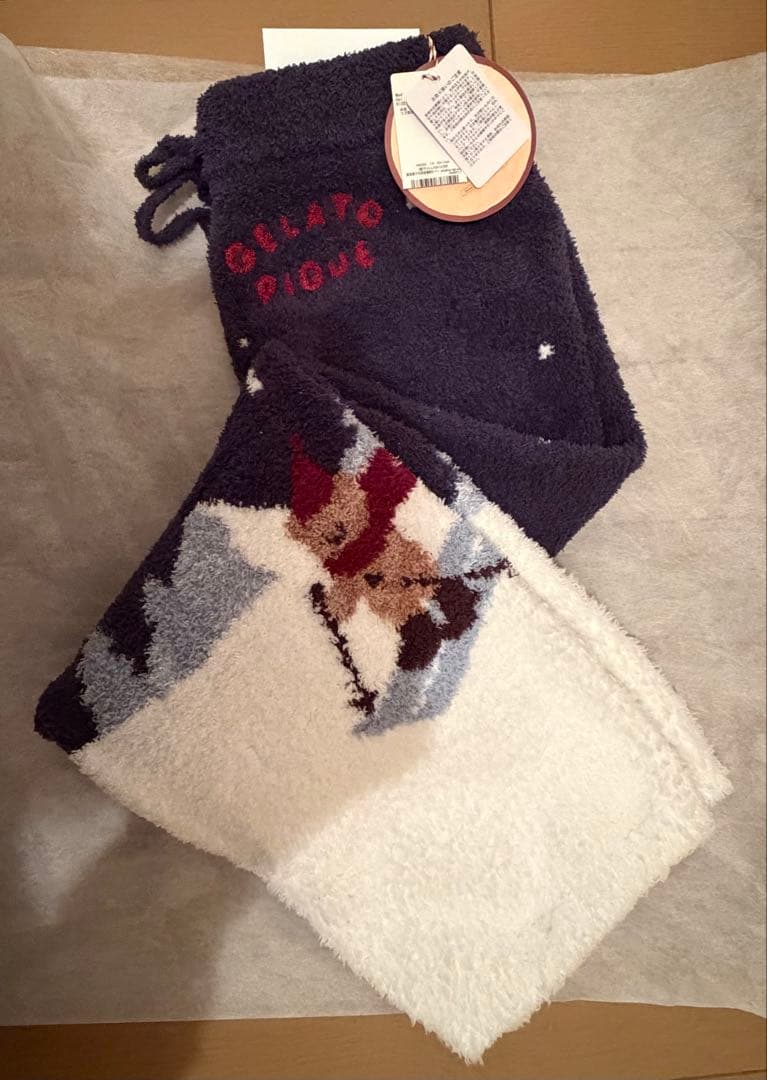 ジェラートピケ　スキーベアジャガードロングパンツ　ホリデー　ネイビー　レディース