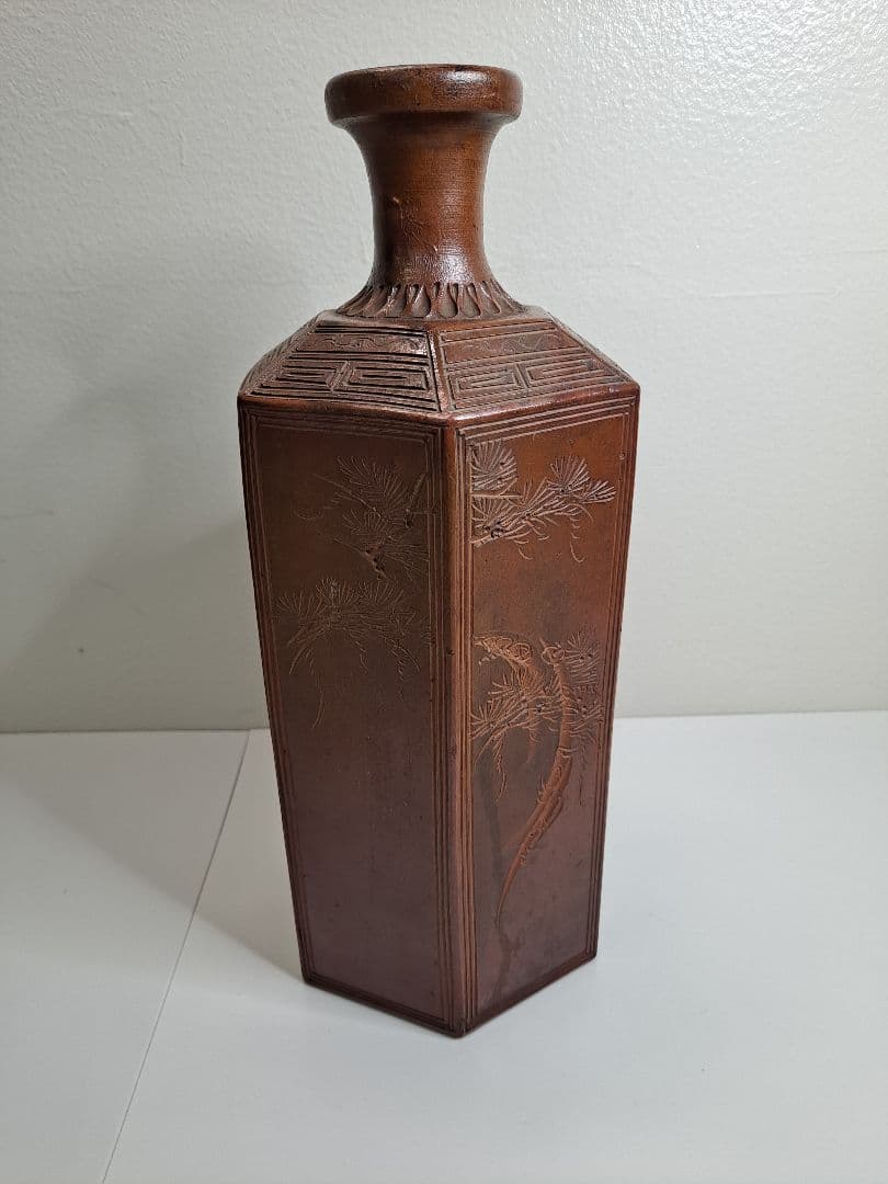 古備前 備前焼 希少 江戸幕末から明治 備前 竹文幾何学模様6角大徳利