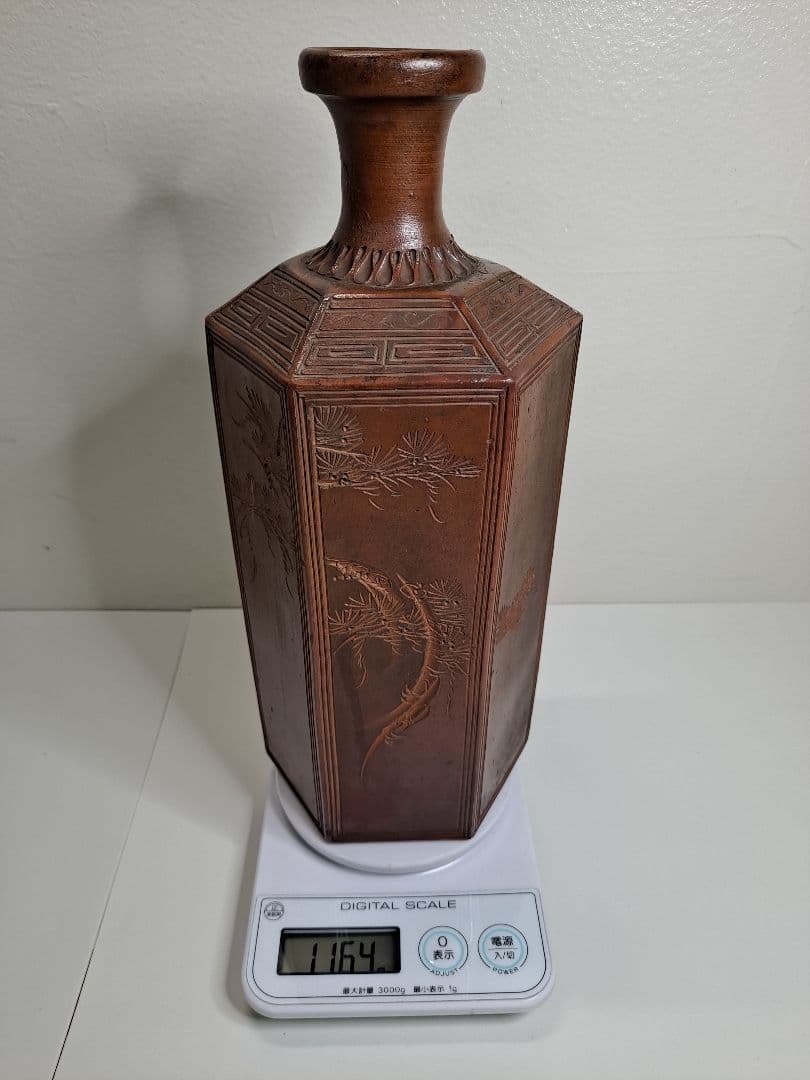 古備前 備前焼 希少 江戸幕末から明治 備前 竹文幾何学模様6角大徳利