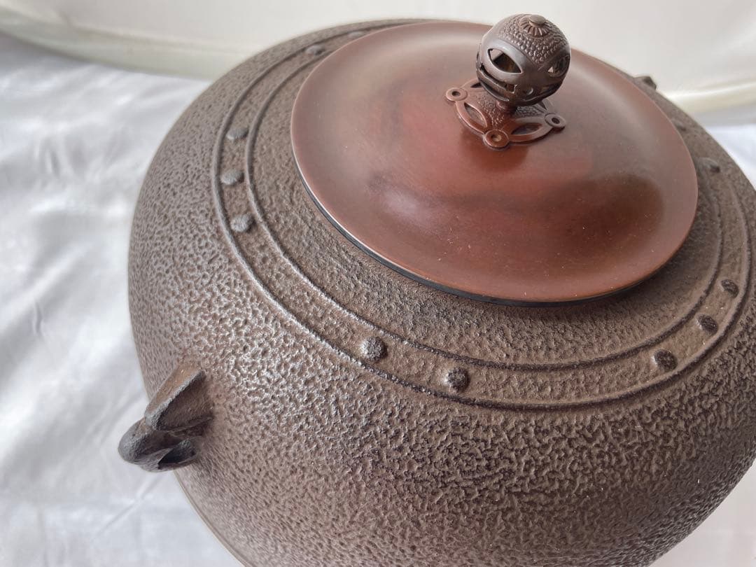 茶釜 萬代屋釜 釜師 橋本辰敏作 蓋付 茶道具 送料込み