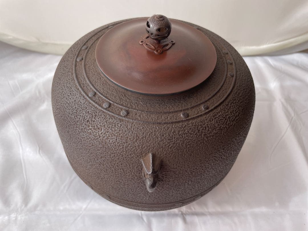 茶釜 萬代屋釜 釜師 橋本辰敏作 蓋付 茶道具 送料込み